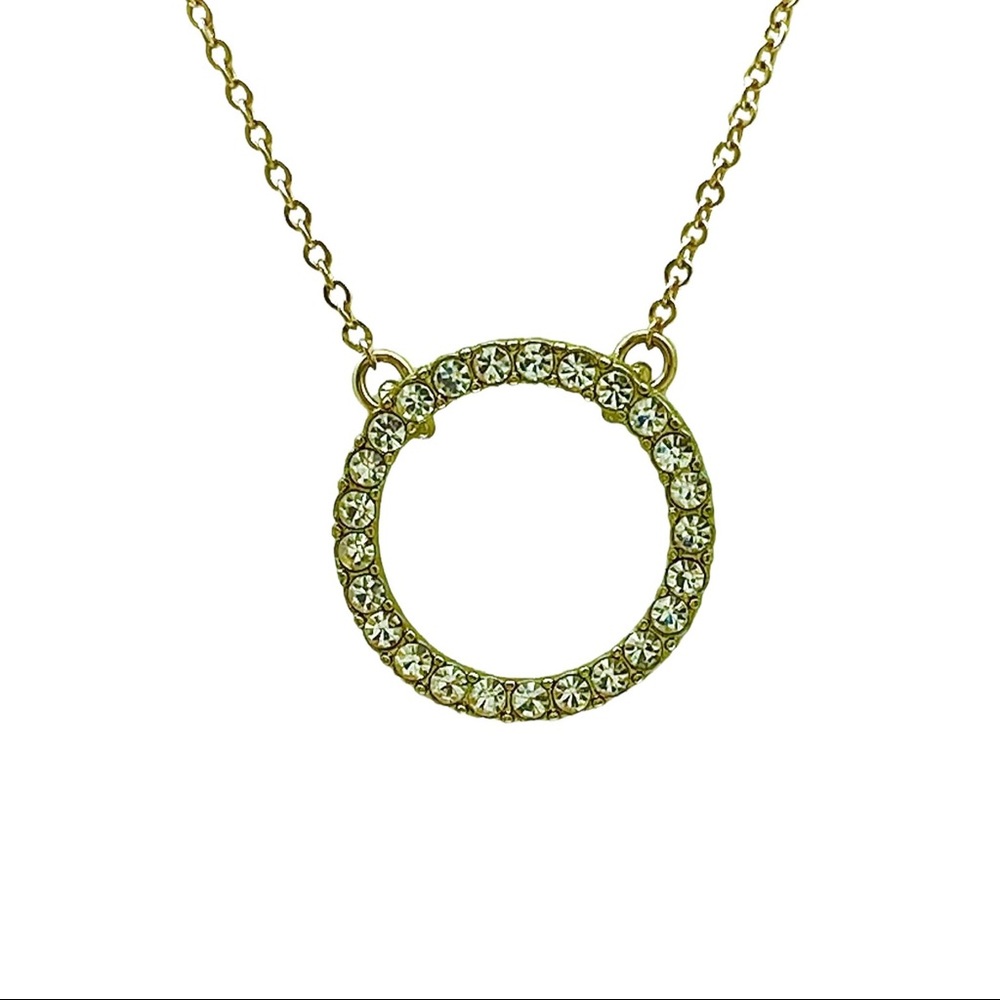 Loft Minimalist Pave Circle Pendant  Necklace,Gold Plated Metal,Delicate Choker